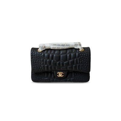 CHANEL MEDIUM CLASSIC CROC-EMBOSSED DOUBLE FLAP BAG (25.5*15.5*6.5cm)